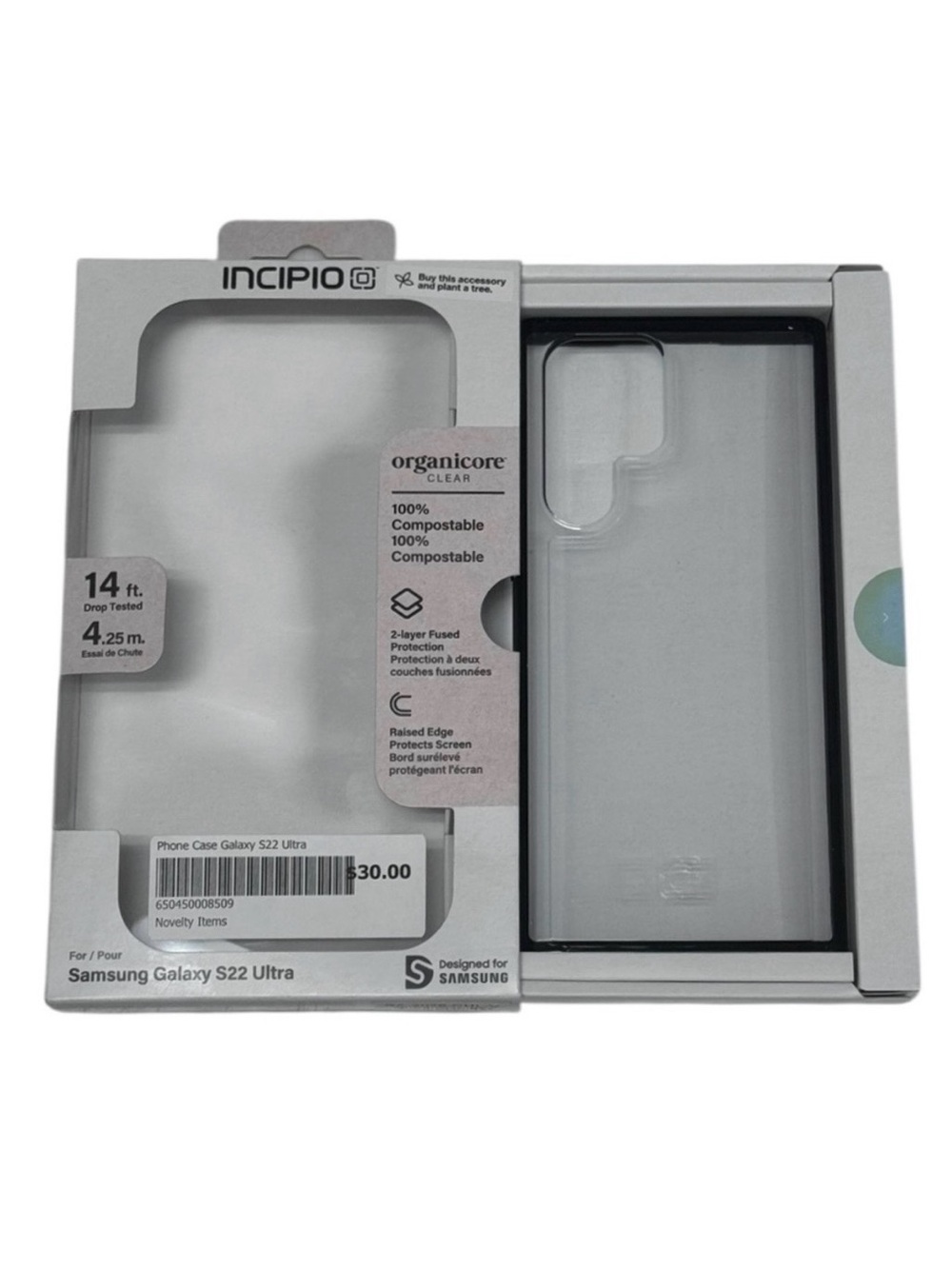 Samsung Galaxy S22 Ultra Incipio Clear Phone Case with Black Trim.